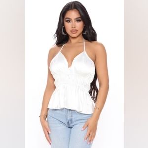 Silky Satin Halter Top in Angel White
